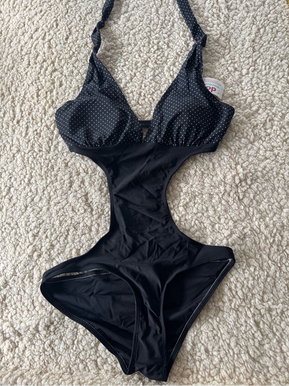 Black Polka Dot Cutout One-Piece Swimsuit - Classic Halter Style